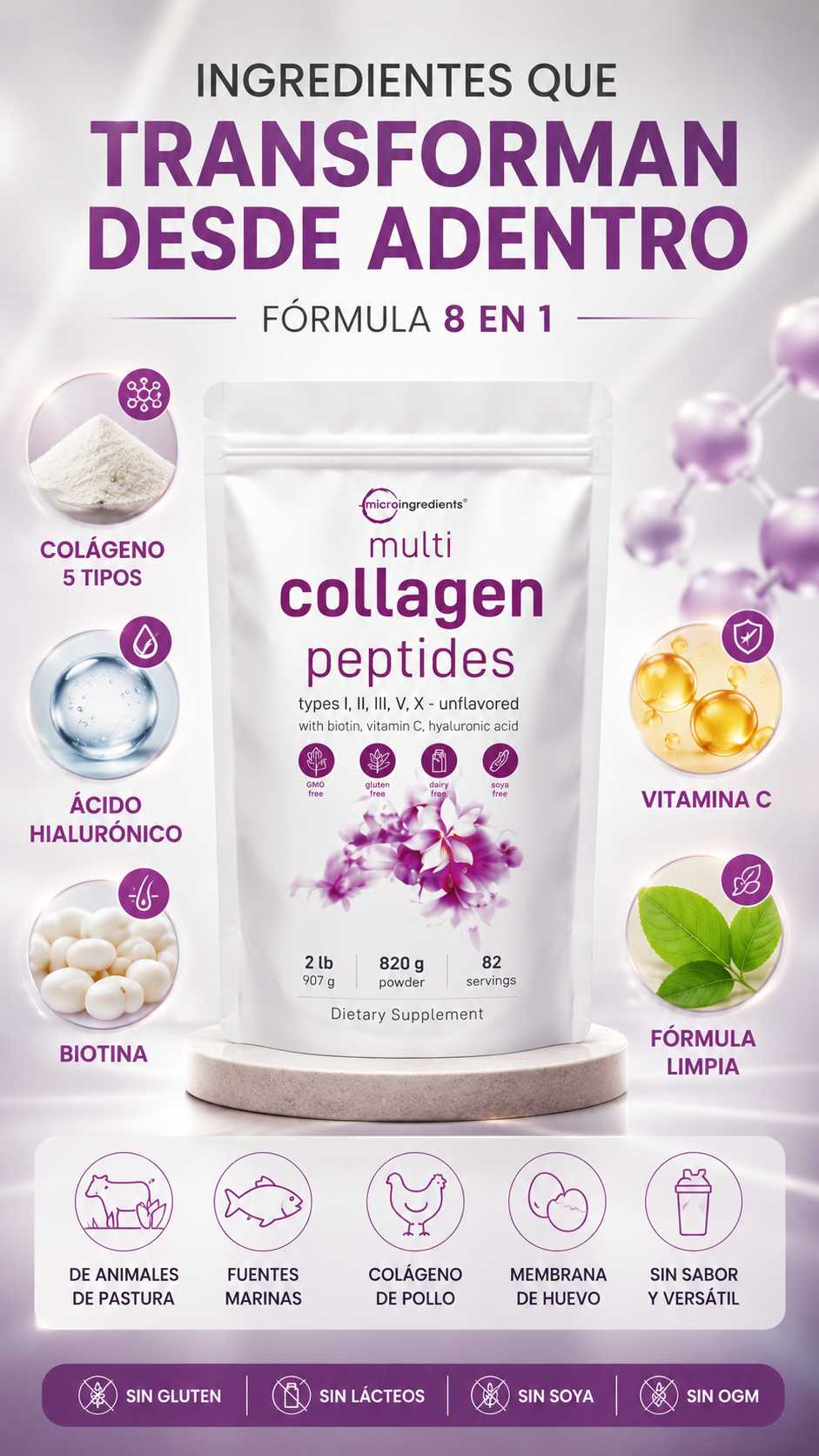 Multi Collagen Peptides – Microingredients | Colágeno Hidrolizado Premium Tipos I, II, III, V y X