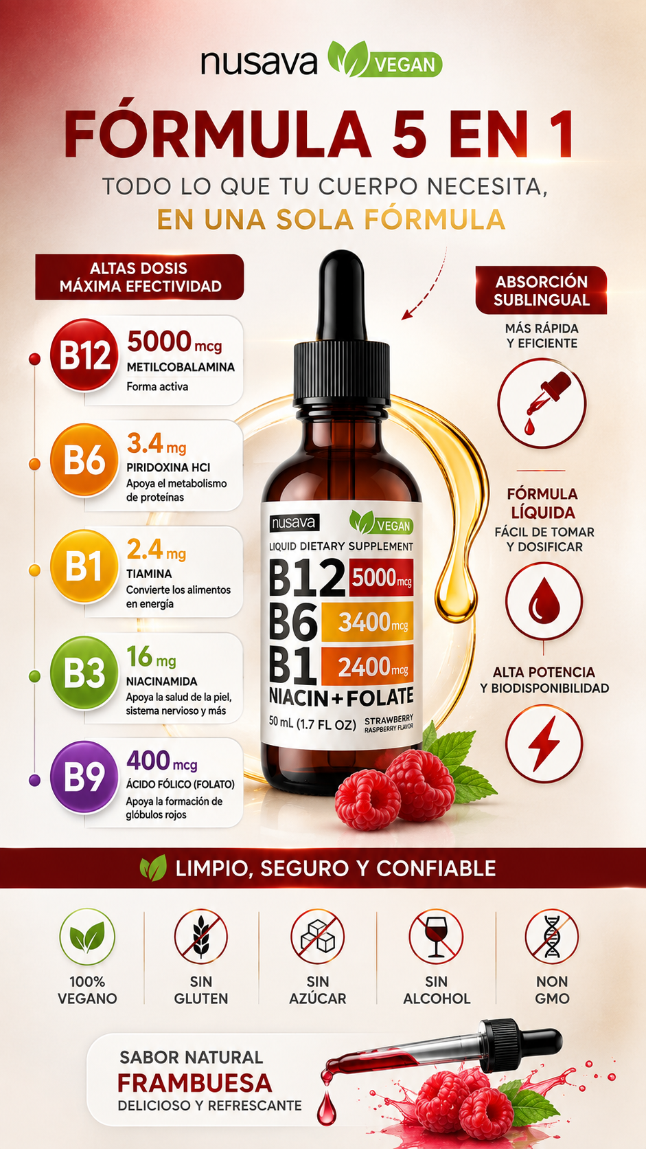 Vitamins B12 Suplemento Líquido - Nusava