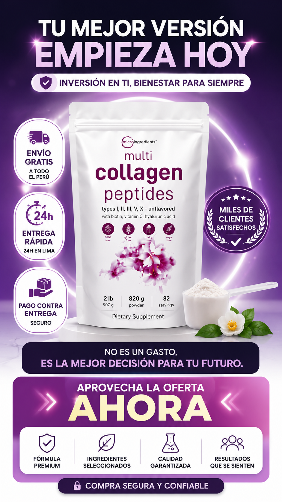 Multi Collagen Peptides – Microingredients | Colágeno Hidrolizado Premium Tipos I, II, III, V y X